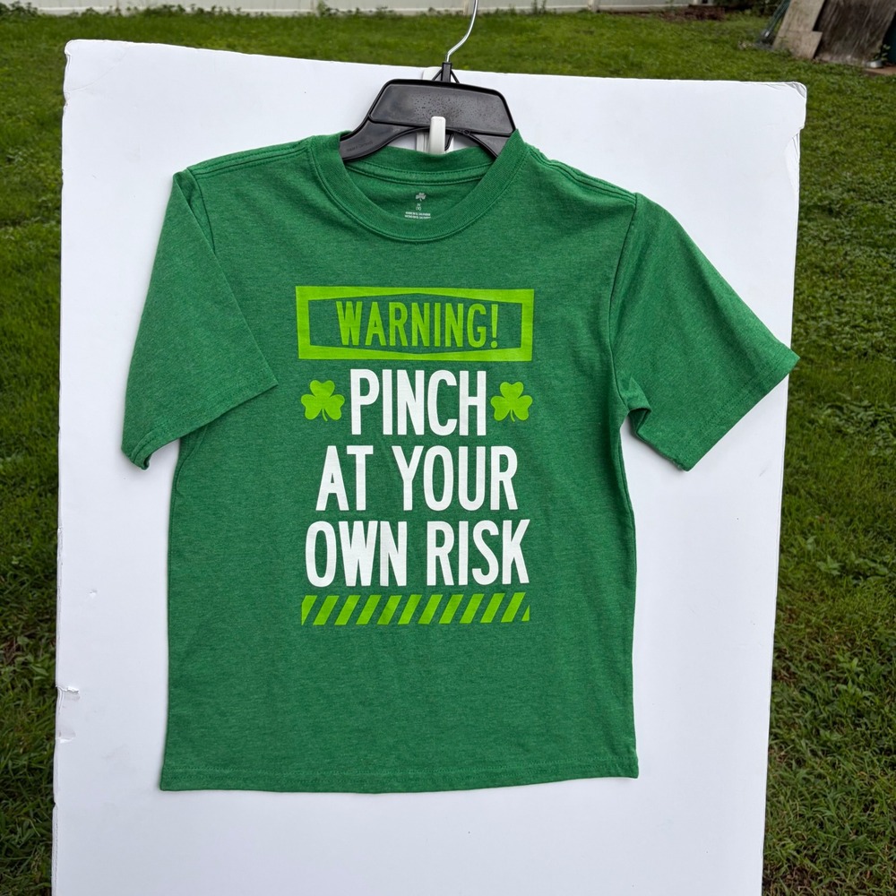 St Patricks Day Boys Green Graphic Tee Shirt Pinch At Your Own Risk Size M 8